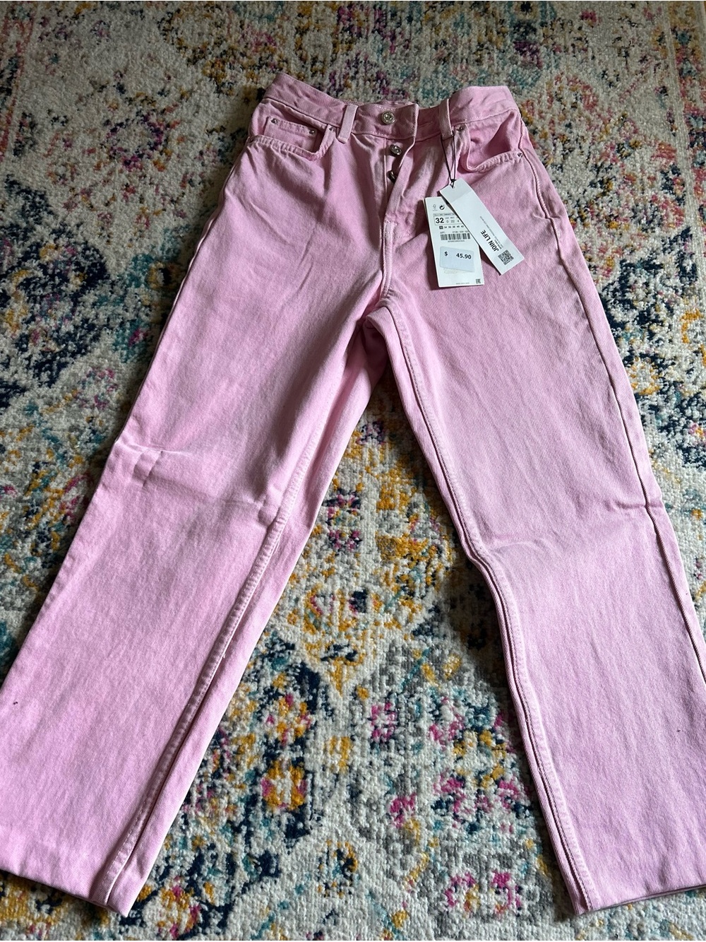 ZARA Women’s Pink High-Rise Straight-Leg Jeans